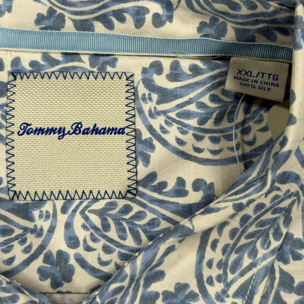 Tommy Bahama Silk Jacquard Shirt Mens XXL Blue Cream Paisley Short Sleeve NWT - Picture 4 of 11